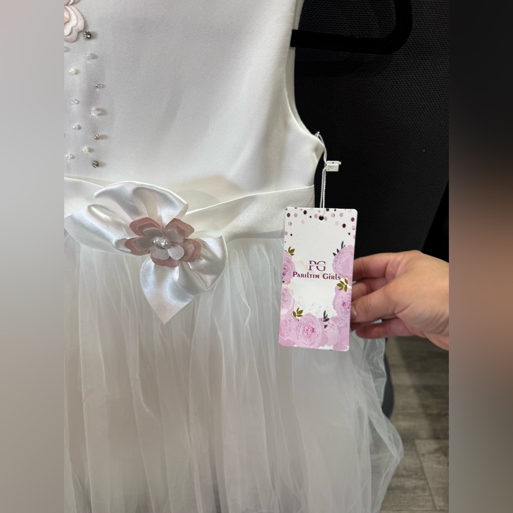 PINK GIRLS White Floral Tulle Dress - Picture 5 of 7